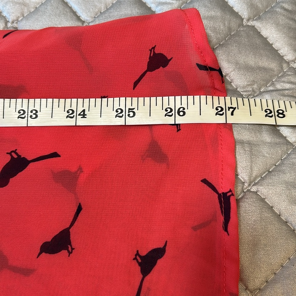 Plane Sheer coral sleeveless blouse XL with navy bird print - Picture 5 of 6